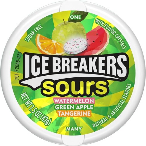 ICE BREAKERS SOURS MINT GREEN APPLE/WATERMELON/TANGERINE