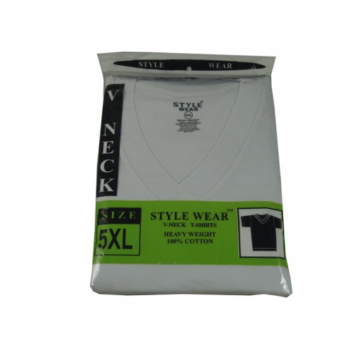 Style Wear VNeck T-Shirt White Size 5XL
