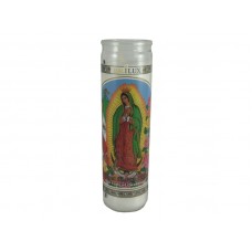 Glass Prayer Candle White Virgen De Guadalupe
